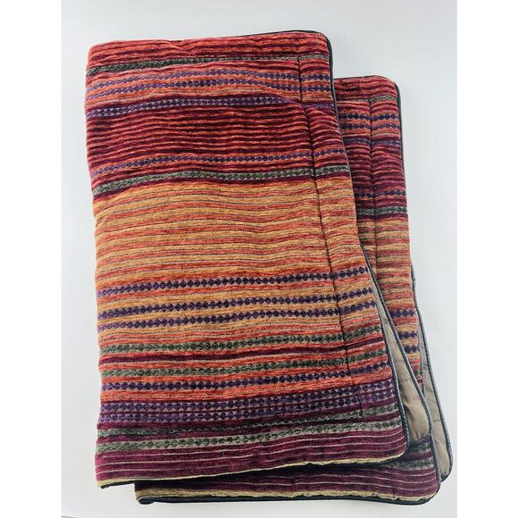 Set 2- CROSCILL PLATEAU CHENILLE PILLOW SHAMS Rust Stripes Red Orange Polyester - Picture 1 of 14